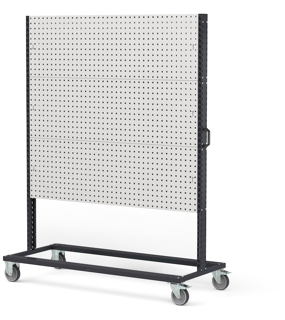 Bin Cart met 2-zijdig 2 of 3 perfo panelen boven elkaar 1552mmBx668mmDx1357/1965mmH BINCART1501/02 2